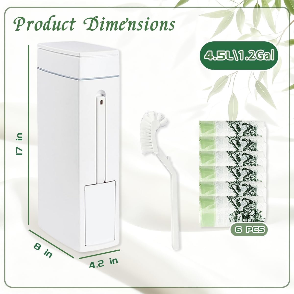 Bathroom Trash Can with Toilet,Slim Bathroom Trash Can,Toilet Brush and Holder Set,4.5 Liter / 1.2 Gallon Press Type Odor Proof rv Trash can,for Bathrooms, RVs, Small Spaces