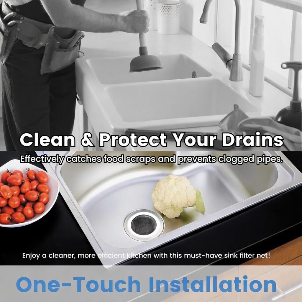 2 Pack 4.5 Inch Stainless Steel Sink Strainer Basket - 304 Stainless Steel Kitchen Sink Drain Filter, Universal Sink Mesh Basket, Hair Catcher, Food Waste Strainer, for Most Sinks