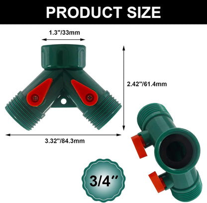 6 Pcs 2 Way Hose Adapter Y Valve Garden Hose Connector, Green | Non Rust Spigot Faucet Adapter, 3/4 Garden Hose Y Connectors, Plastic Hose Splitter, Faucet Watering Shut Off Valves