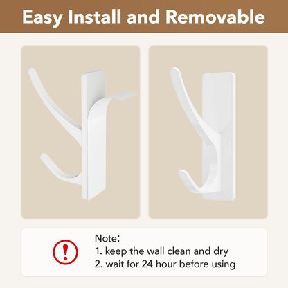 pickpiff White Self Adhesive Coat Hooks for Hanging: 13LB Extra Strong Stainless Wall Hook for Towel, Utensil, Backpack, Hat, Sturdy Metal Hanger for Bathroom, Kitchen, Door, 4-Pack