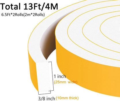 Strong Adhesive Weather Stripping, High Density Weatherproof Weather Stripping Door Seal Strip for Sliding Door, Windows,Noise-Reduction Foam Sealing Strip, White(1/2 in x 1/4 in x 13Ft) - Colors B
