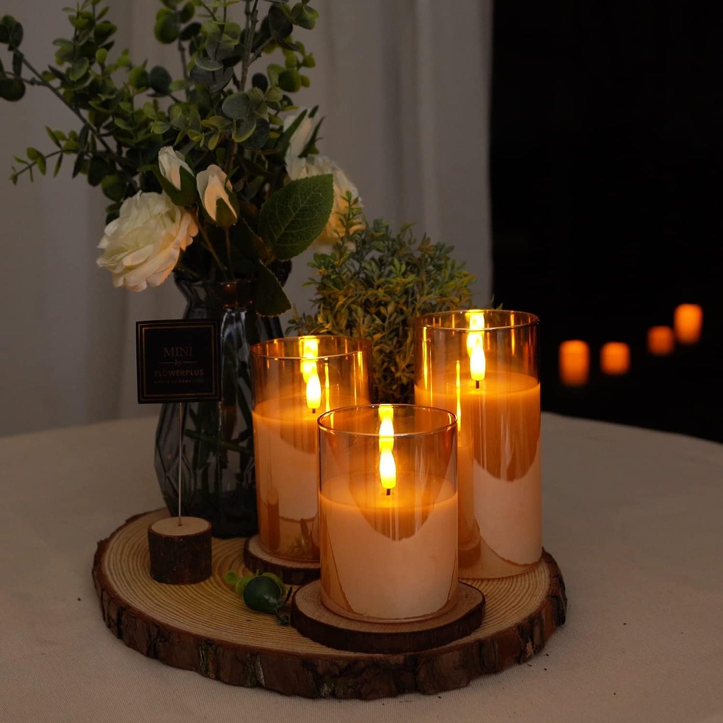 Amagic Clear Glass Flameless Candles Battery Operated with Timer, Remote Control, LED Pillar Candles, Battery Powered, Valentine's Day Decor, Pure White Wax, Set of 3