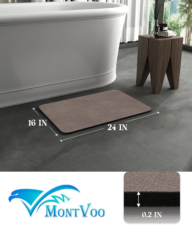 MontVoo -Bath Mat-Rubber Backing Non SlipThin Bathroom Rugs Fit Under Door- Quick Dry Absorbent Faux Suede Surface Grey Bathroom Floor Mats-Shower Rug for in Front of Bathtub Shower Gray 16x24