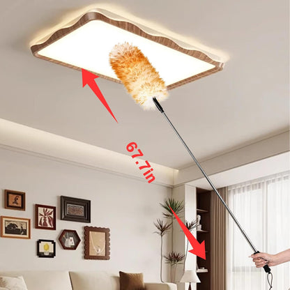 Extendable Lambswool Duster 29-110 Inch,Anti-Static Flexible Head, Stainless Steel Pole for Cleaning High Ceiling,Fan,Furniture,Roof Dusting