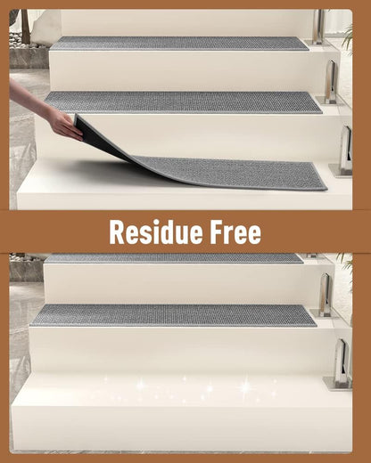PADOOR Non Slip Stair-Treads,Rubber Backing Stair-Runners for Wooden Steps,15PCS Residue Free Carpet Stair Treads for Kids and Dogs 8"x30" Beige