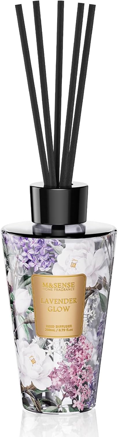 M&SENSE Reed Diffuser Set, Jasmine Sandalwood Scented 6.3 fl oz Natural Essential Oil Diffusers with Sticks, Non-Toxic Organic Air Freshener, Long-Lasting Fragrance Oils for Home Bathroom Living Room