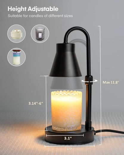 Elenhome Candle Warmer Lamp with Adjustable Height, Stepless Dimming Function-Home Decor Lamp, Metal Candle Lamp for Jar Candles, No Flame Scented Candle Warmer with 2 Bulbs (Black)