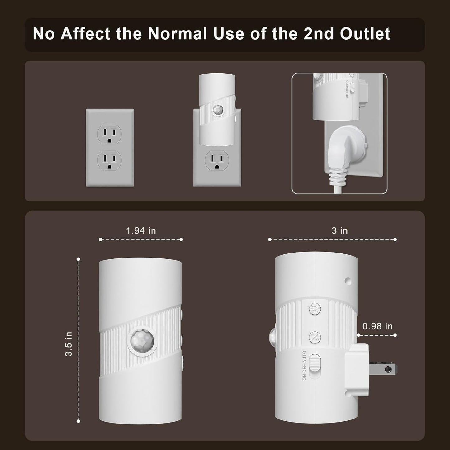 easuntec Motion Sensor Night Light, Night Lights Plug into Wall, Motion Sensor & Dusk to Dawn Sensor, 3 Light Modes, Dimmable Night Light for Bedroom Bathroom Hallway Stair (Black, 2 Pack)