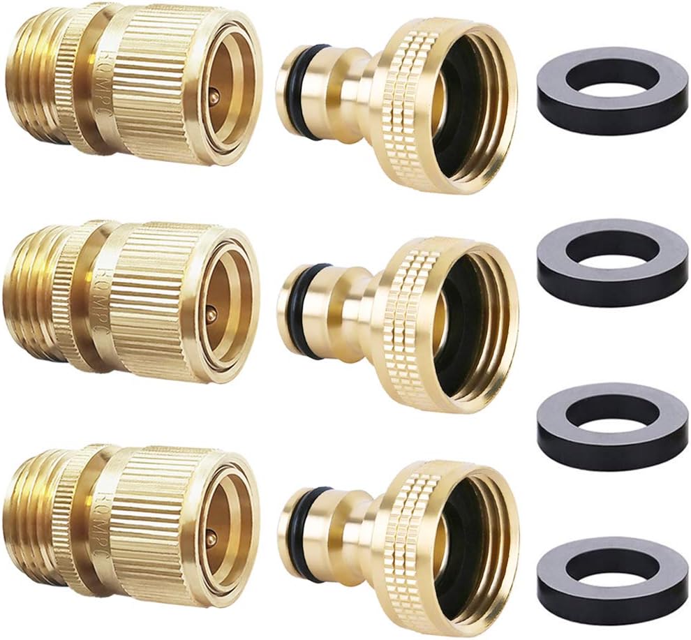 HQMPC Garden Hose Quick Connect Solid Brass Quick Connector Garden Hose Fitting Water Hose Connectors 3/4 inch GHT