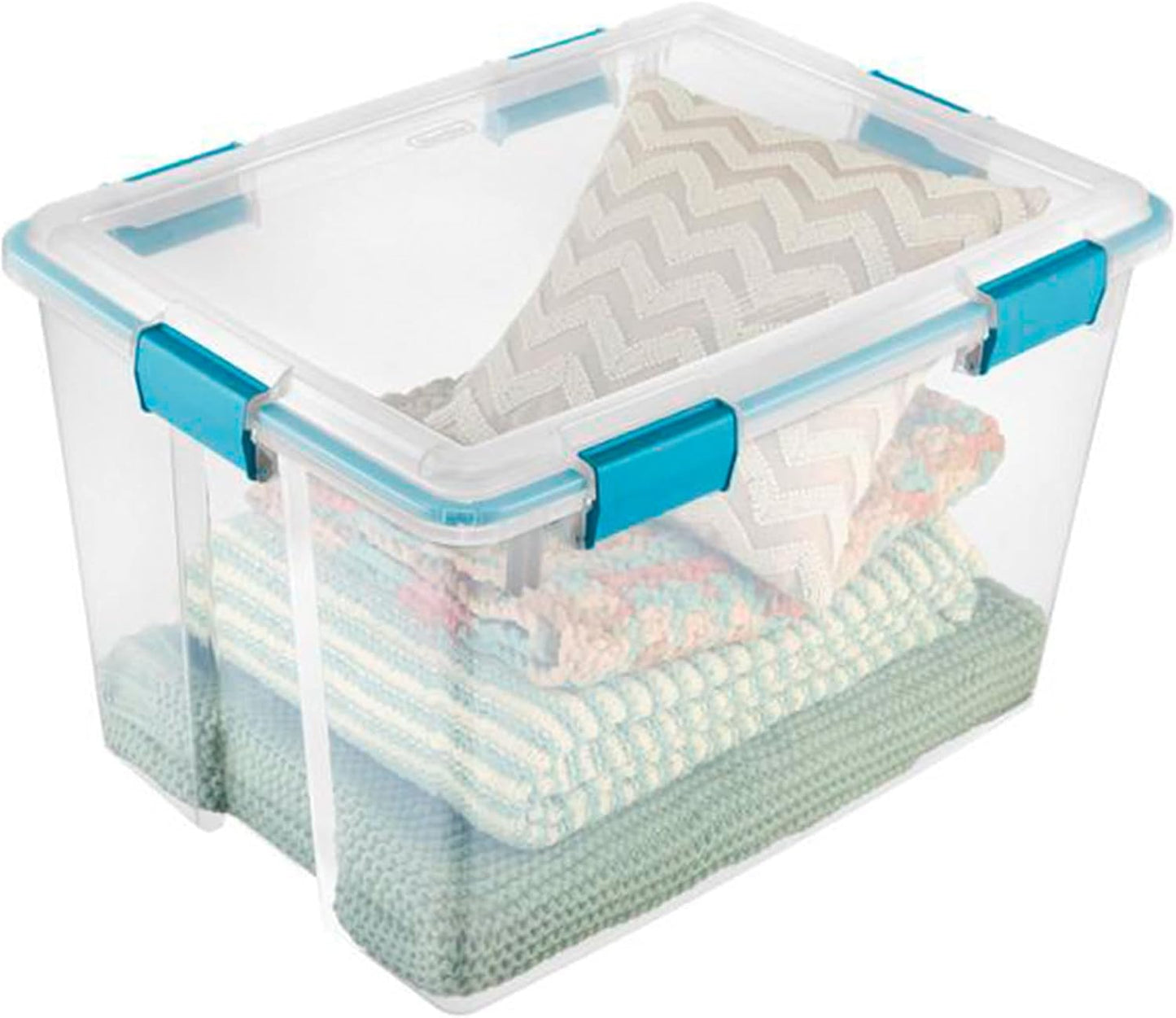 Sterilite 4-Pack Gasket Box, Home Storage Organizer Bins with Lids, 37 Quart – Stackable Clear Plastic Containers for Bedroom, Bathroom, Garage, Basement, or Attic