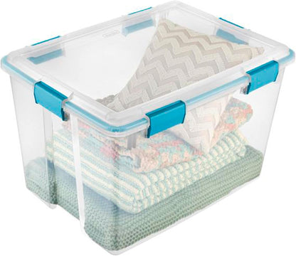 Sterilite 4-Pack Gasket Box, Home Storage Organizer Bins with Lids, 37 Quart – Stackable Clear Plastic Containers for Bedroom, Bathroom, Garage, Basement, or Attic
