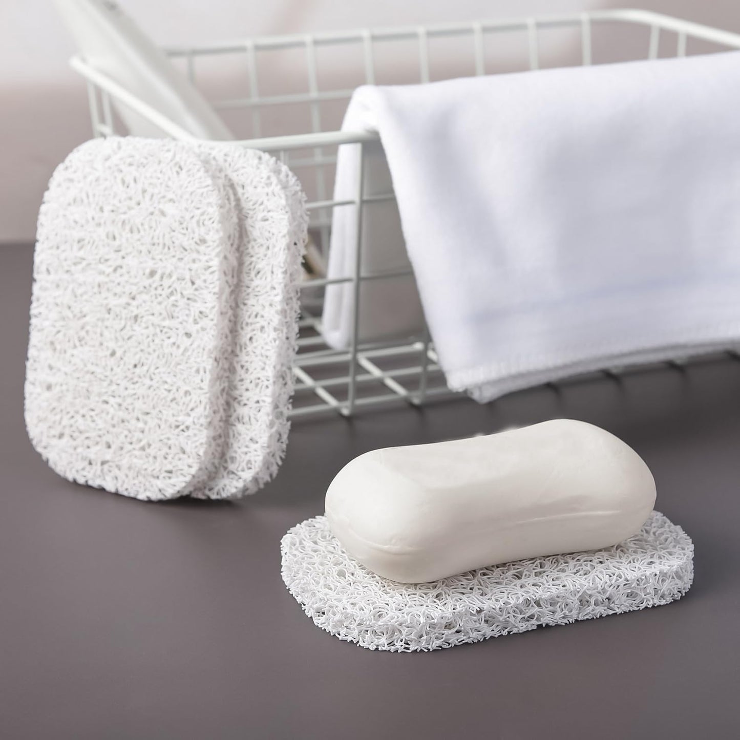 Yadream 4 Pack Gray BPA-Free Soap Savers Pads, Non-Slip Soap Holder, Self-Draining Soap Bars Holder, Suitable for Kitchen Bathroom Shower Travel Hotel
