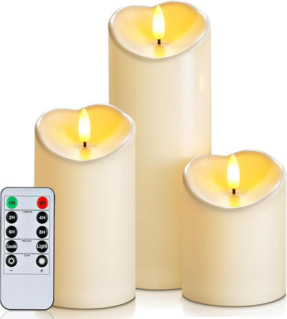 Homemory Dripping Wax Flameless Candles, Battery Operated Candles with Remote Control and Timers, LED Pillar Candles, Electric Fake Candles, 3" x 6", Set of 2