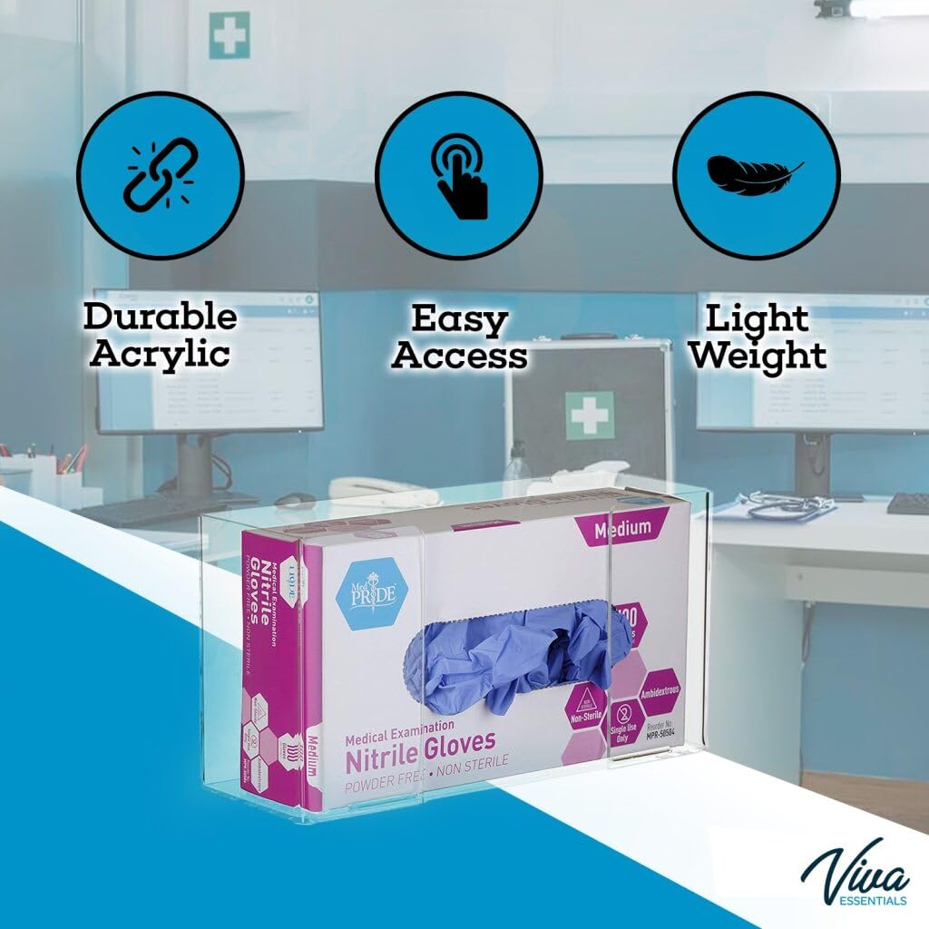 AdirMed VivaEssentials Double Glove Box Holder, Wall Mount or Free Standing Black Acrylic Glove Holder