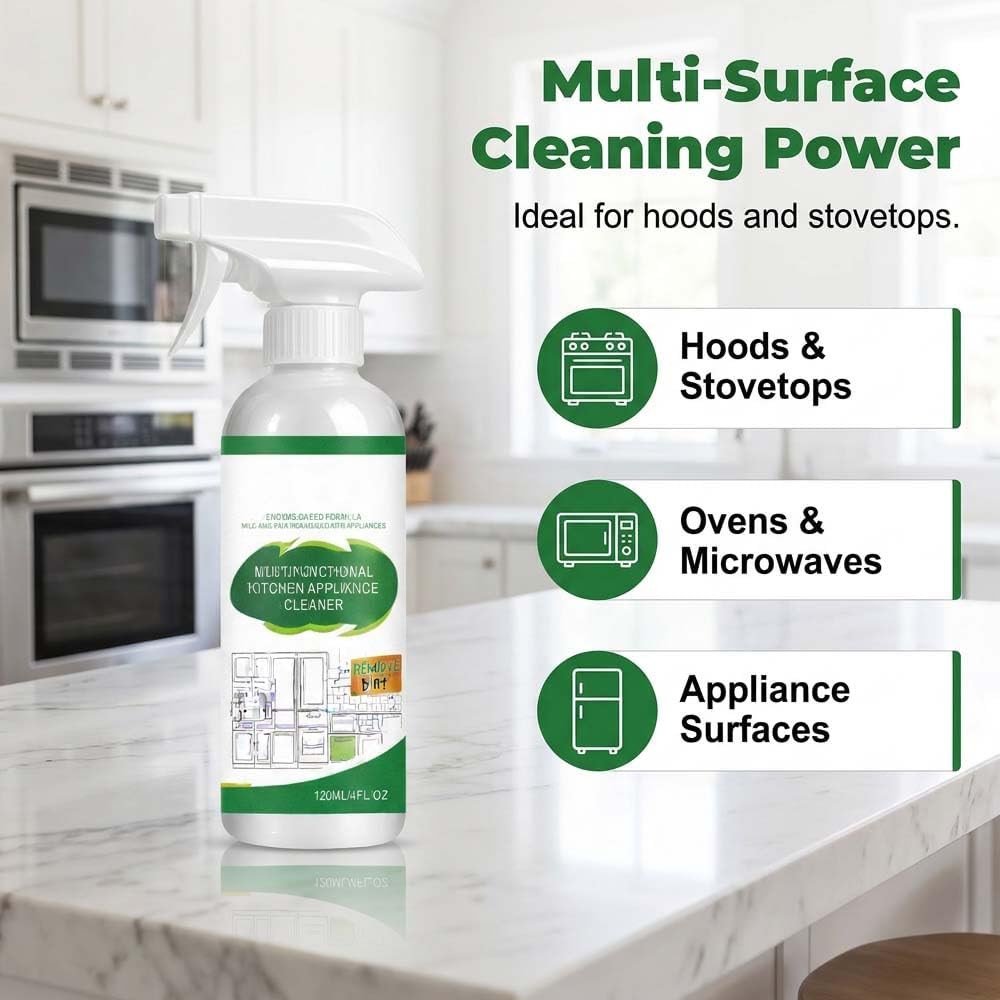 Heavy-Duty Kitchen Oil Remover Spray, Multipurpose Upgrade Kitchen Appliance Cleaner for Cooktop, Oven, Stove & Range Hood (1)