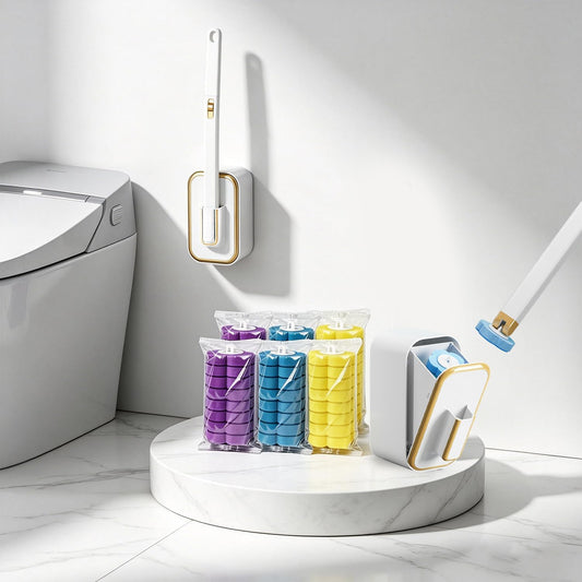 Disposable Toilet Brush Kit with 48 Refill Heads, Holder Storage Caddy Wall-Mounted Toilet Bowl Wand Scrubber for Bathroom Toilet Cleaner Toilet Bowl