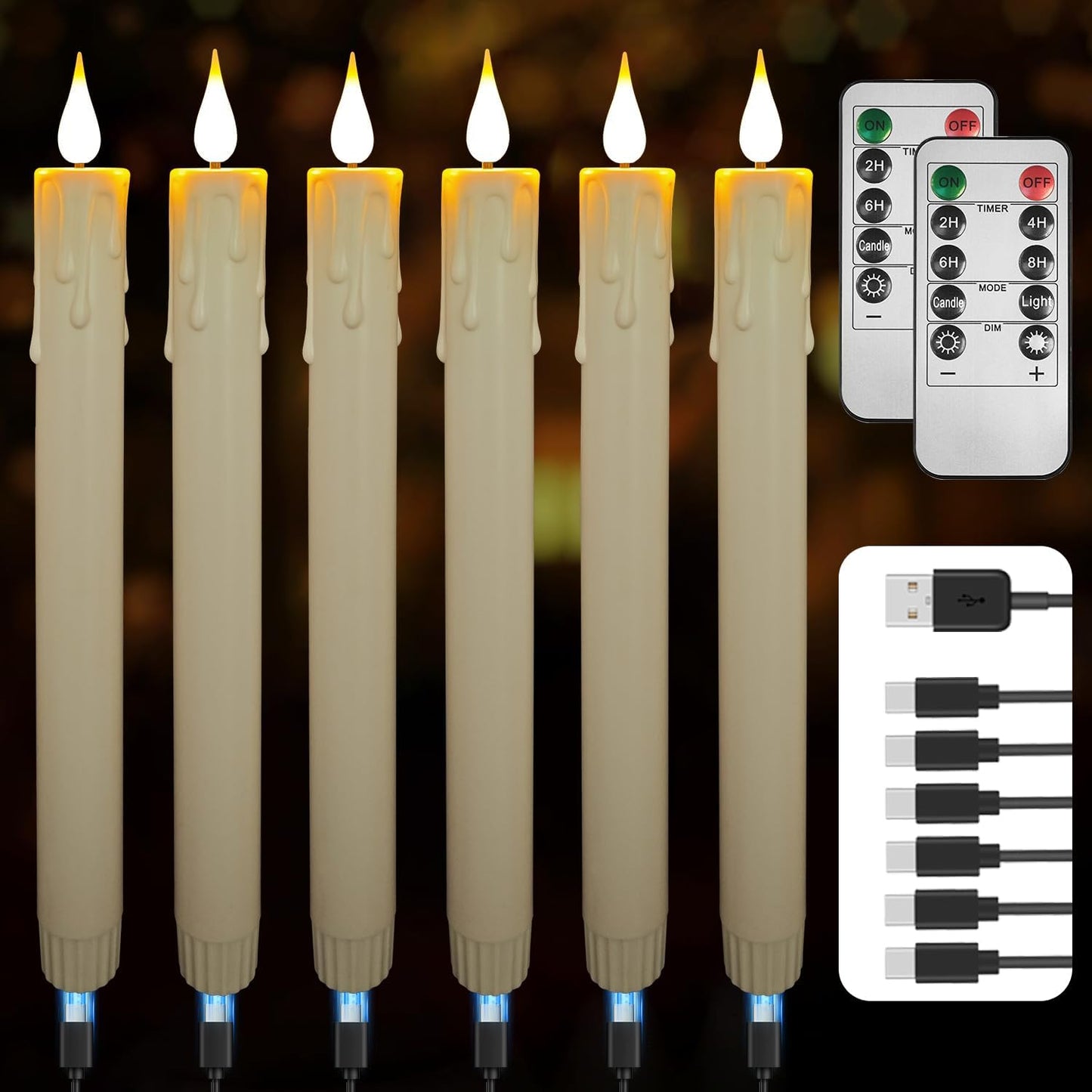 Flameless Taper Candles with Remote, 6.7 Inch Short Taper Candles Battery Operated with Flickering 3D Flame, Led Candle Sticks Safe for Windowsill Wedding Home Christmas Decor, Ivory, Set of 6