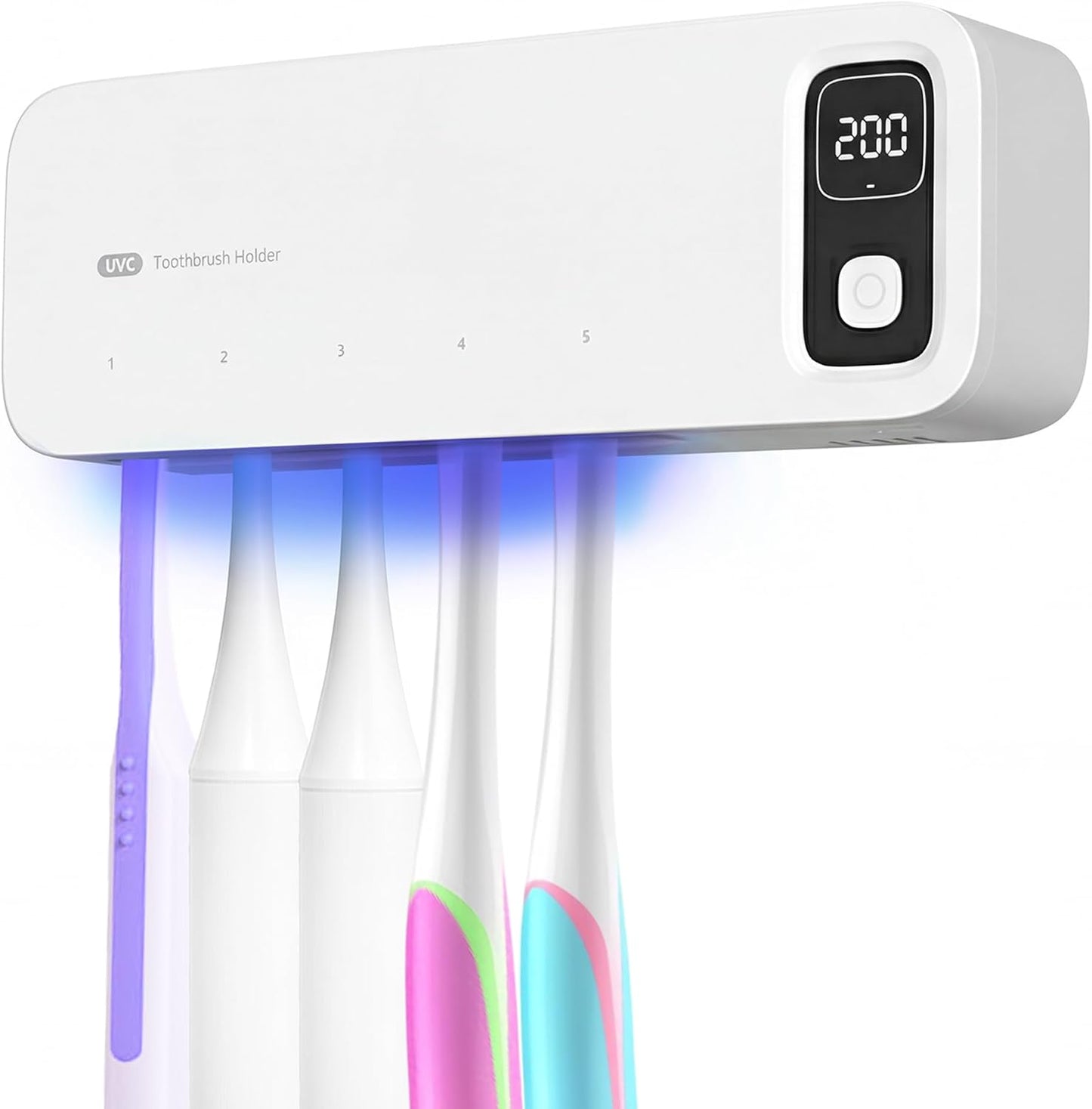 UV Toothbrush Sanitizer Holder Wall Mounted - Electric Tooth Brush Cleaner Holders Sanitizing Cleaning Air Drying with UV-C Light LED Screen Smart Cover - Mount Organizer for Bathroom Mirror