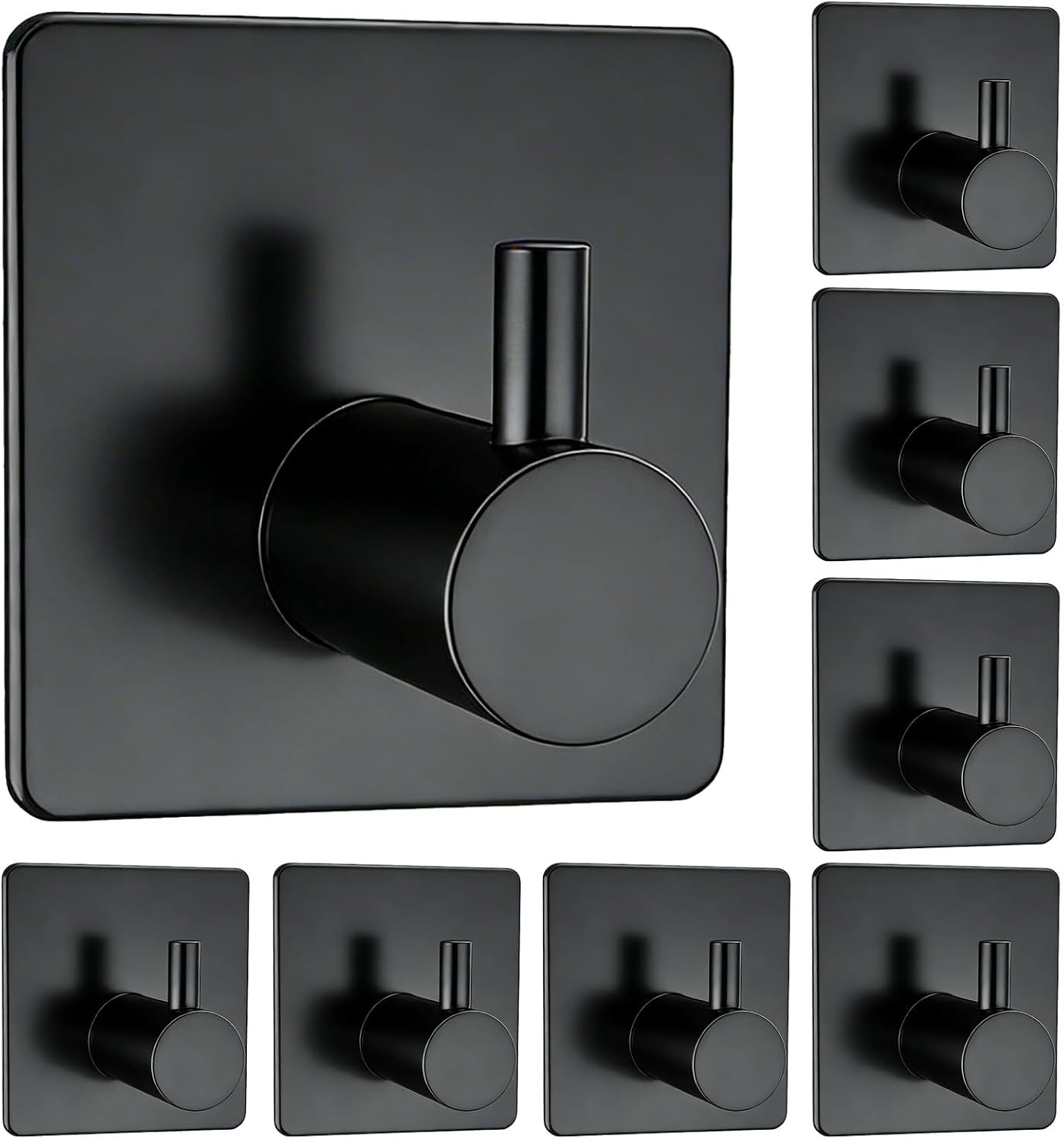 Adhesive Towel Hook 8Pack Matte Black, Modern Style Stainless Steel Wall Hooks Stick for Clothes, Hat, Towel Robe Hook Rack Wall Mount, Thicken Holder for Home Bathroom Kitchen