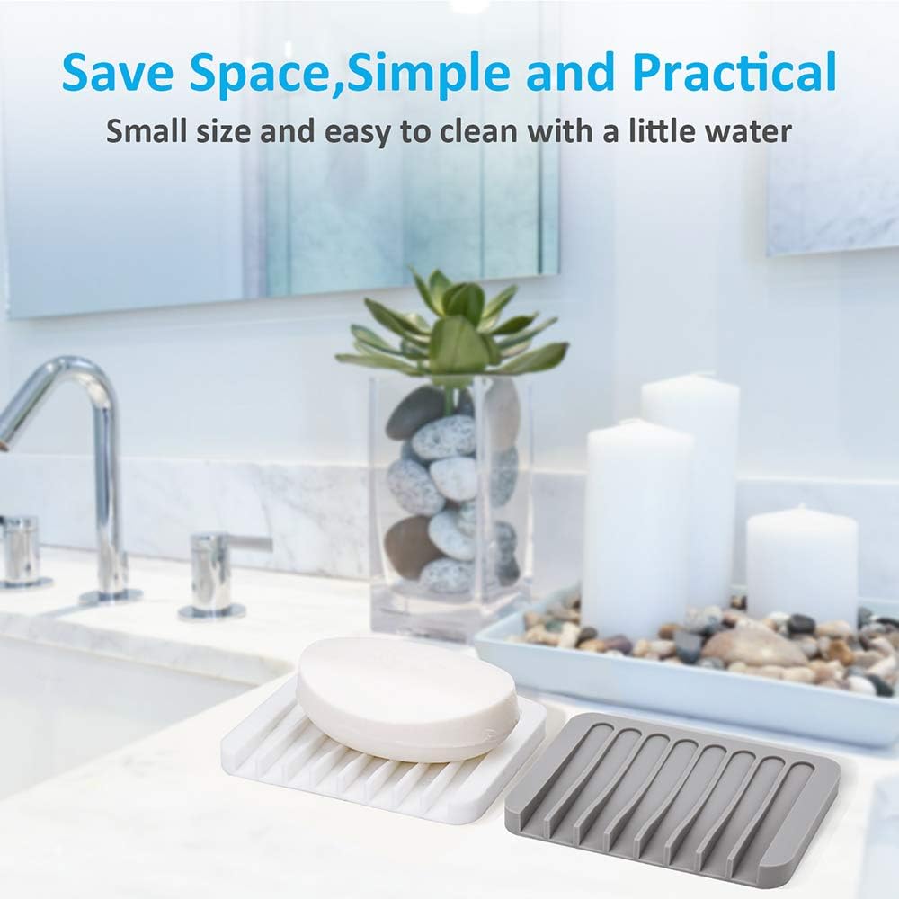 4PCS Self-Draining Silicone Bar Soap Dish and Holders for Shower | Easy Clean, Can Extend Soap Life, Premium Sponge Holder for Sink, Kitchen, Bathroom, or Counter, Soap Tray for Shower