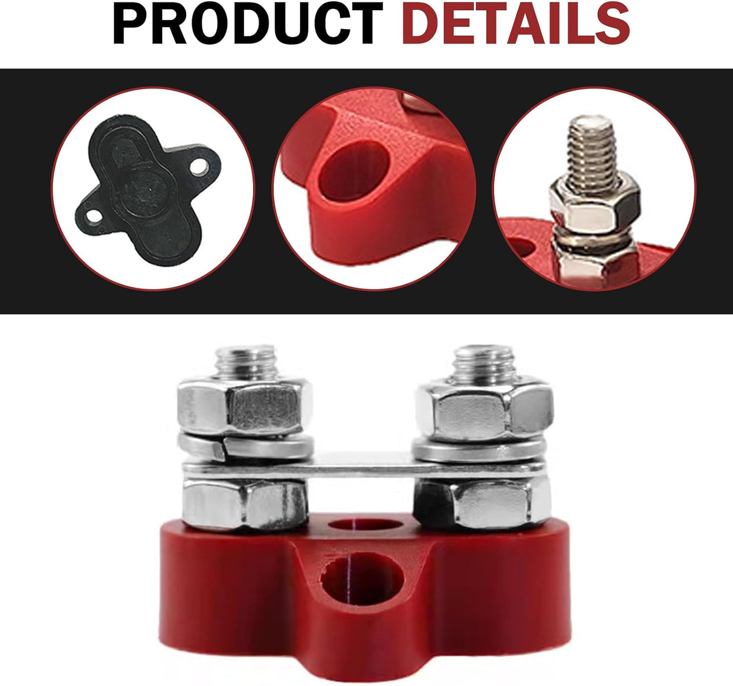 2PCS 12V Battery Terminal Distribution Blocks, M8 Dual Stud Bus Bar Terminal Block with Top Post Adapter, 5/16" Power Distribution Block Positive Negative, Fit for Car Truck Boat