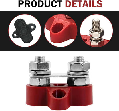 2PCS 12V Battery Terminal Distribution Blocks, M8 Dual Stud Bus Bar Terminal Block with Top Post Adapter, 5/16" Power Distribution Block Positive Negative, Fit for Car Truck Boat