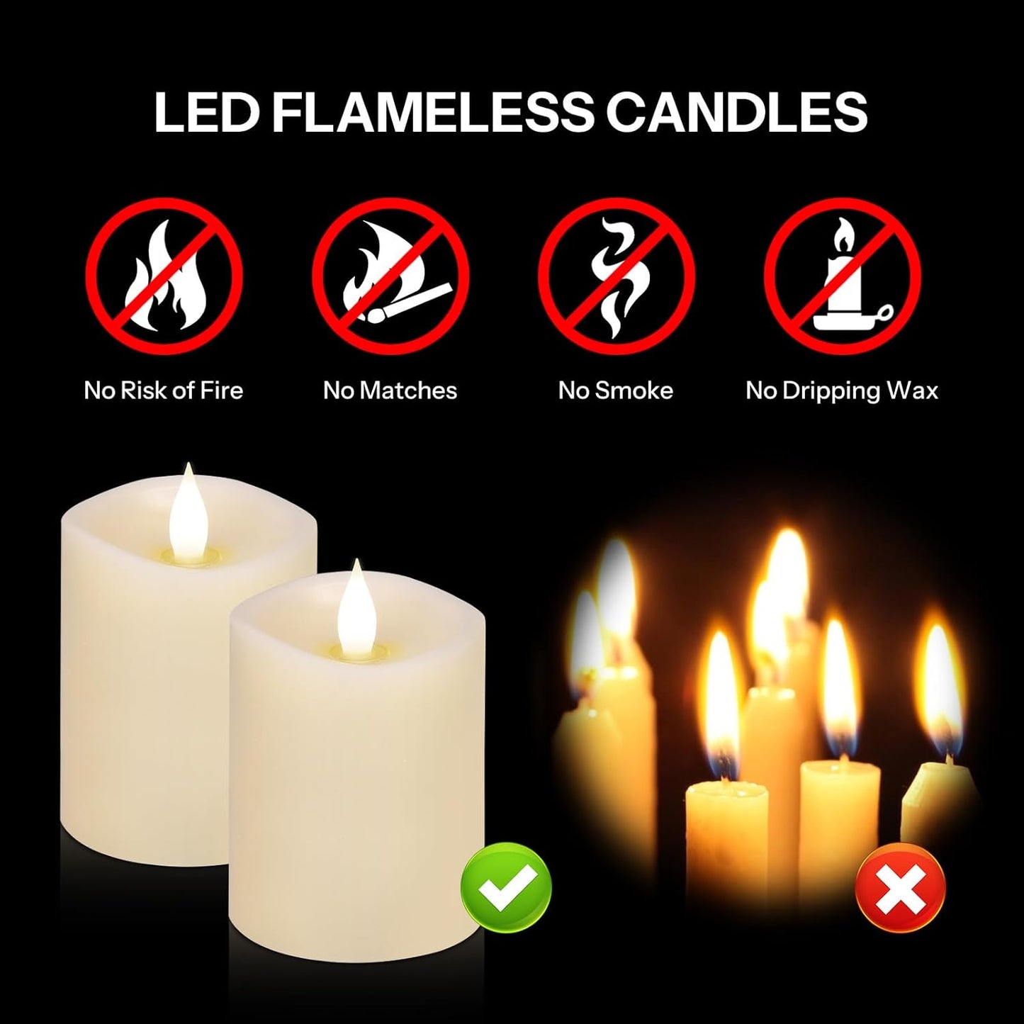 3x4 Flickering Flameless Candles Set of 3,Real Wax Pillar LED Candles,with Timer,4 inch Flameless Candles with Remote,for Party Wedding Holiday Home Decor,Ivory