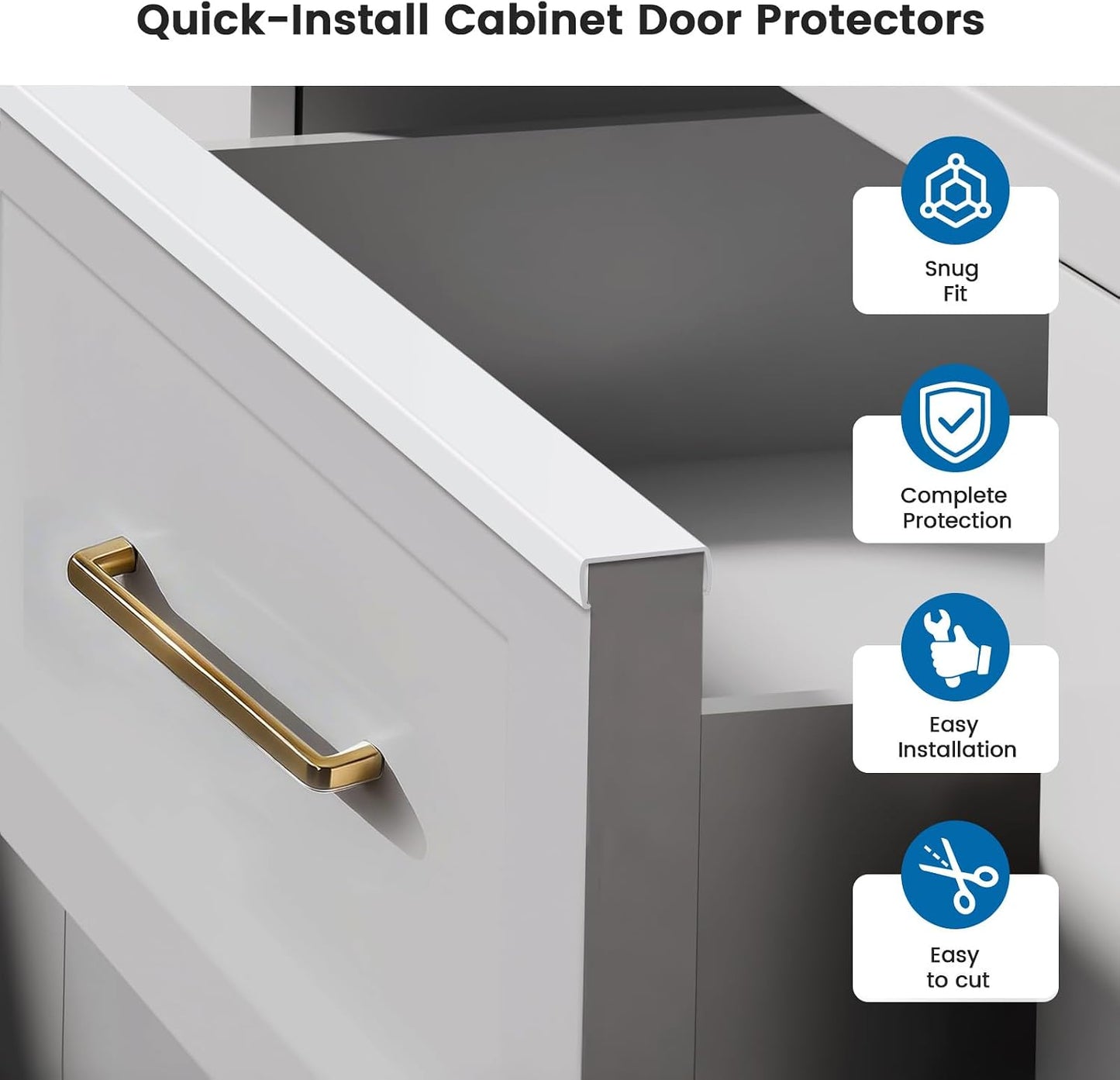 6 Pack 18" Length Cabinet Door Protector Edge Guard, 3/4" Thick Slip-On Cabinet Edge Protector, Plastic Edge Protectors for Kitchen Cabinet Trash Drawer, Clear