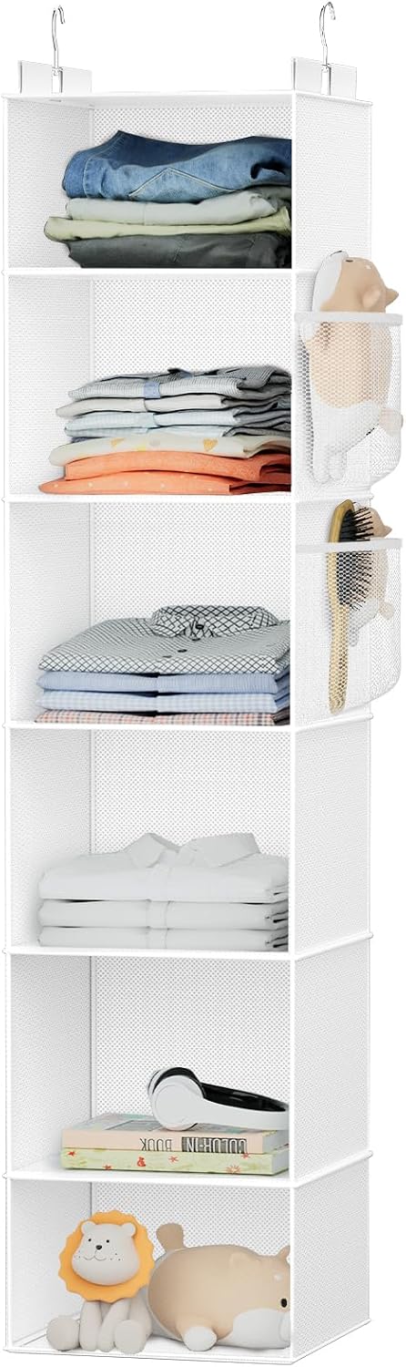 Weekly Hanging Closet Organizer for Kids, 6-Shelf Clothes Storage with Labeled Days of The Week Monday Through Friday, Weekday and Weekend, Days of The Week Clothes Organizer