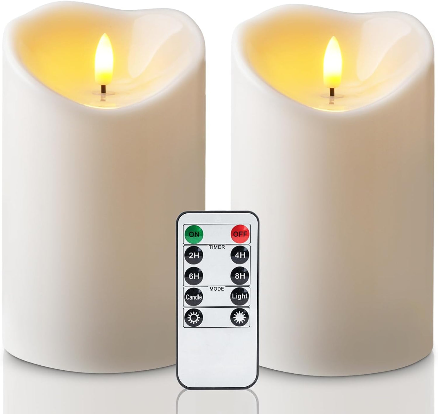 Amagic IP65 Waterproof Outdoor Flameless Candles with Remote, LED Candles Battery Operated with Timer, Flickering Fake Pillar Candle for Outside Patio Yard Decor, Ivory, Set of 5, D3 X H4 5" 6" 8" 8"