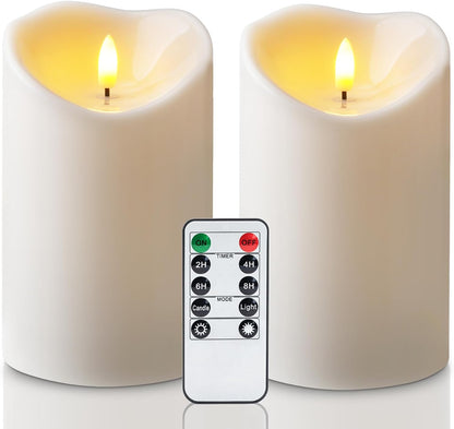 Amagic IP65 Waterproof Outdoor Flameless Candles with Remote, LED Candles Battery Operated with Timer, Flickering Fake Pillar Candle for Outside Patio Yard Decor, Ivory, Set of 5, D3 X H4 5" 6" 8" 8"