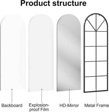 OGCAU Floor Full Length Mirror, 56"x20" Arched Full Body Mirror, Hanging or Leaning, Standing, Wall Mounted with Aluminum Frame for Bedroom Living Room, White