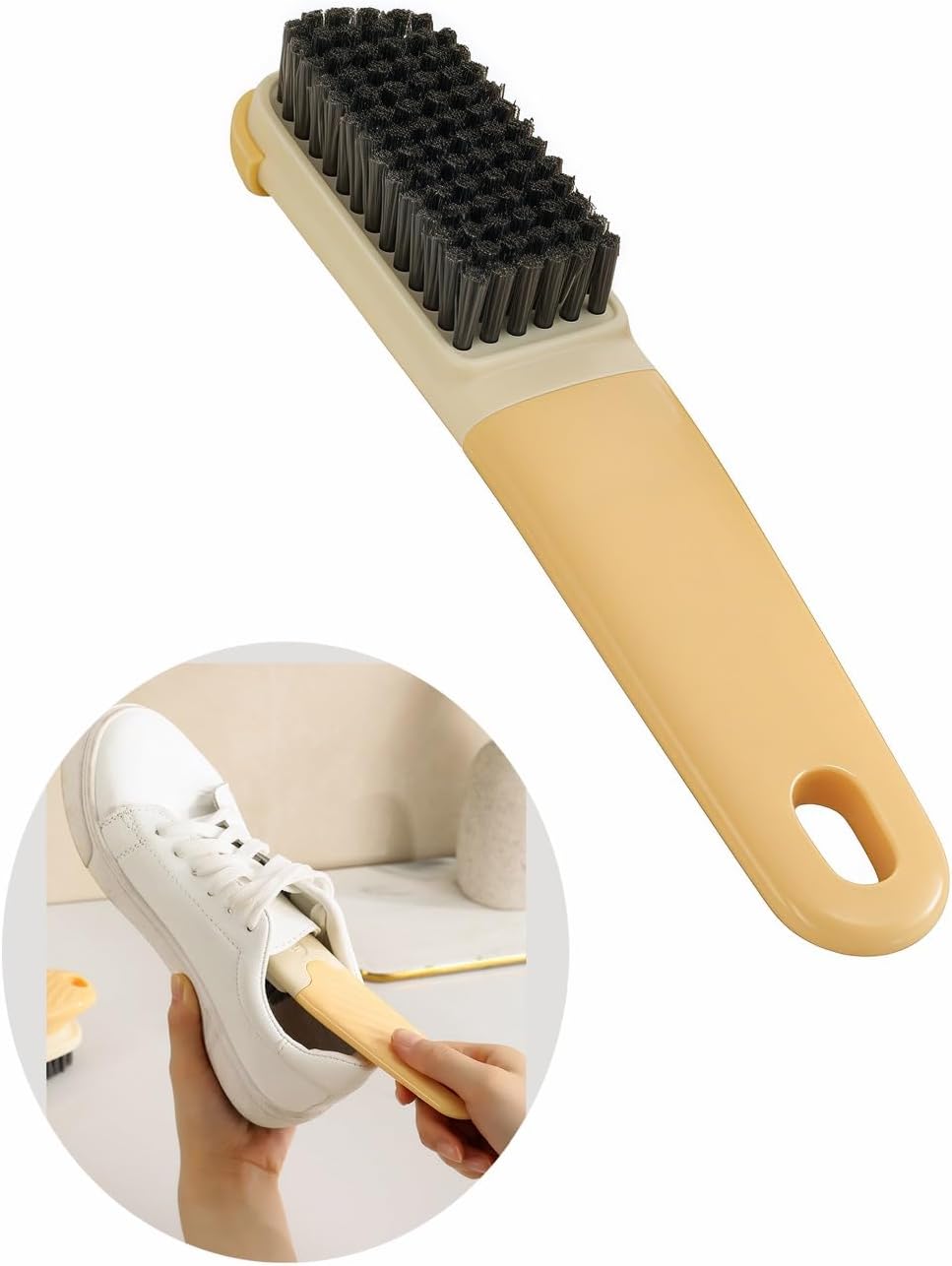 Ergonomic Clothes Soft Bristle Laundry Brush, Milk Yellow, ABS+PBT Material, Hanging Design, Portable Hand-Held Cleaning Tool with Comfortable Grip for Garments, Shoes, Household (Cream Yellow, L)