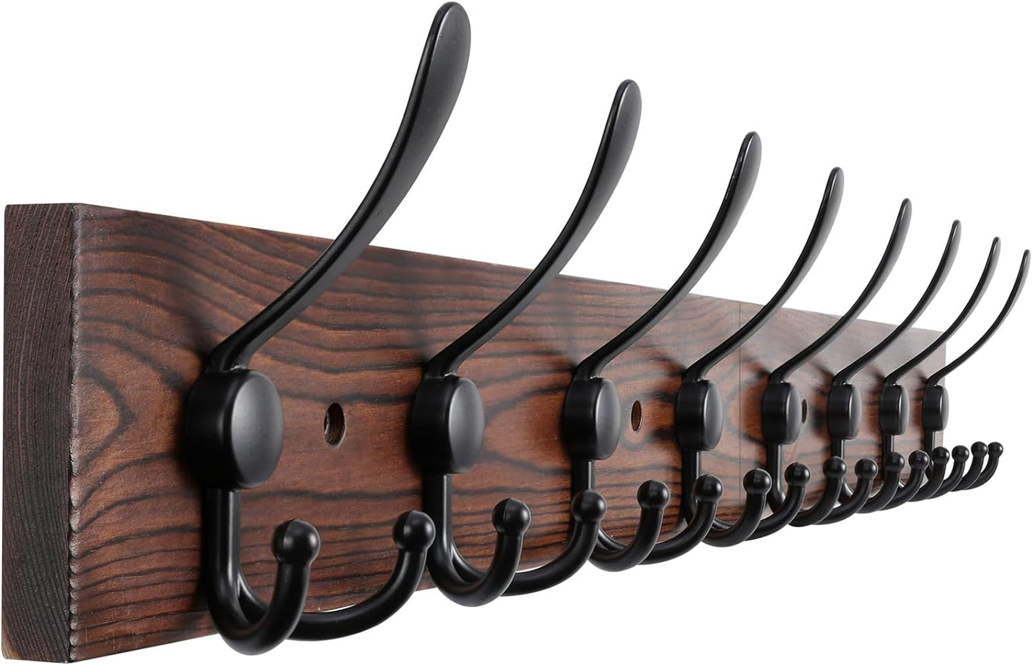 Kuhome 2pcs Coat Rack Wall Mount Wooden Hat Rack for Wall Hooks Pine Real Wood Plank 16.9" Brown Coat Hanger with 5 Triple Hooks for Hanging Coat Hat Jacket