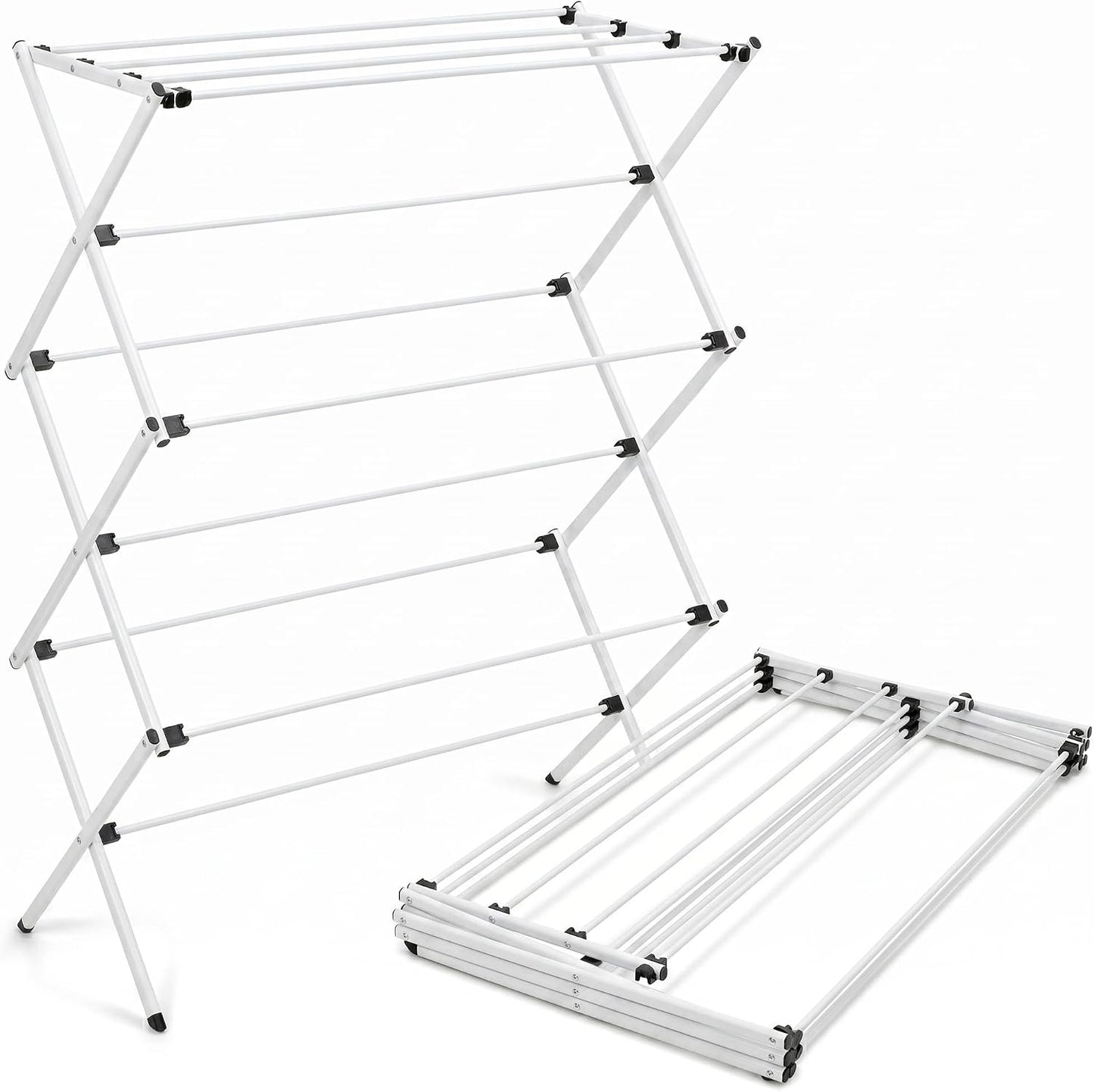 Honey-Can-Do Oversized Collapsible Clothes Drying Rack, 35", 50 lb, Grey | Oversized 35" x 45" steel rack holds 50 lb and folds flat for storage. Air-dry a full load indoors or outdoors.