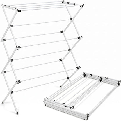 Honey-Can-Do Oversized Collapsible Clothes Drying Rack, 35", 50 lb, Grey | Oversized 35" x 45" steel rack holds 50 lb and folds flat for storage. Air-dry a full load indoors or outdoors.