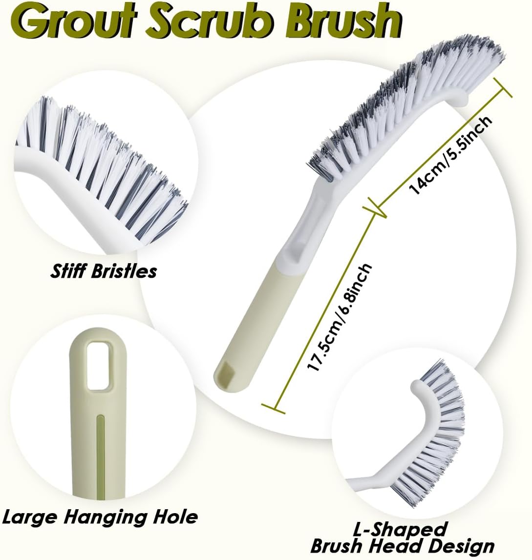 3 Pack Shower Scrub Brush Set, Stiff Bristles Grout Cleaner Brush, Scrub Brushes for Cleaning Bathtub, Bathroom, Shower, Tile, Carpet, Kitchen, Sink, Floor (Green)