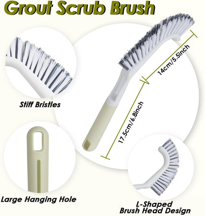 3 Pack Shower Scrub Brush Set, Stiff Bristles Grout Cleaner Brush, Scrub Brushes for Cleaning Bathtub, Bathroom, Shower, Tile, Carpet, Kitchen, Sink, Floor (Green)