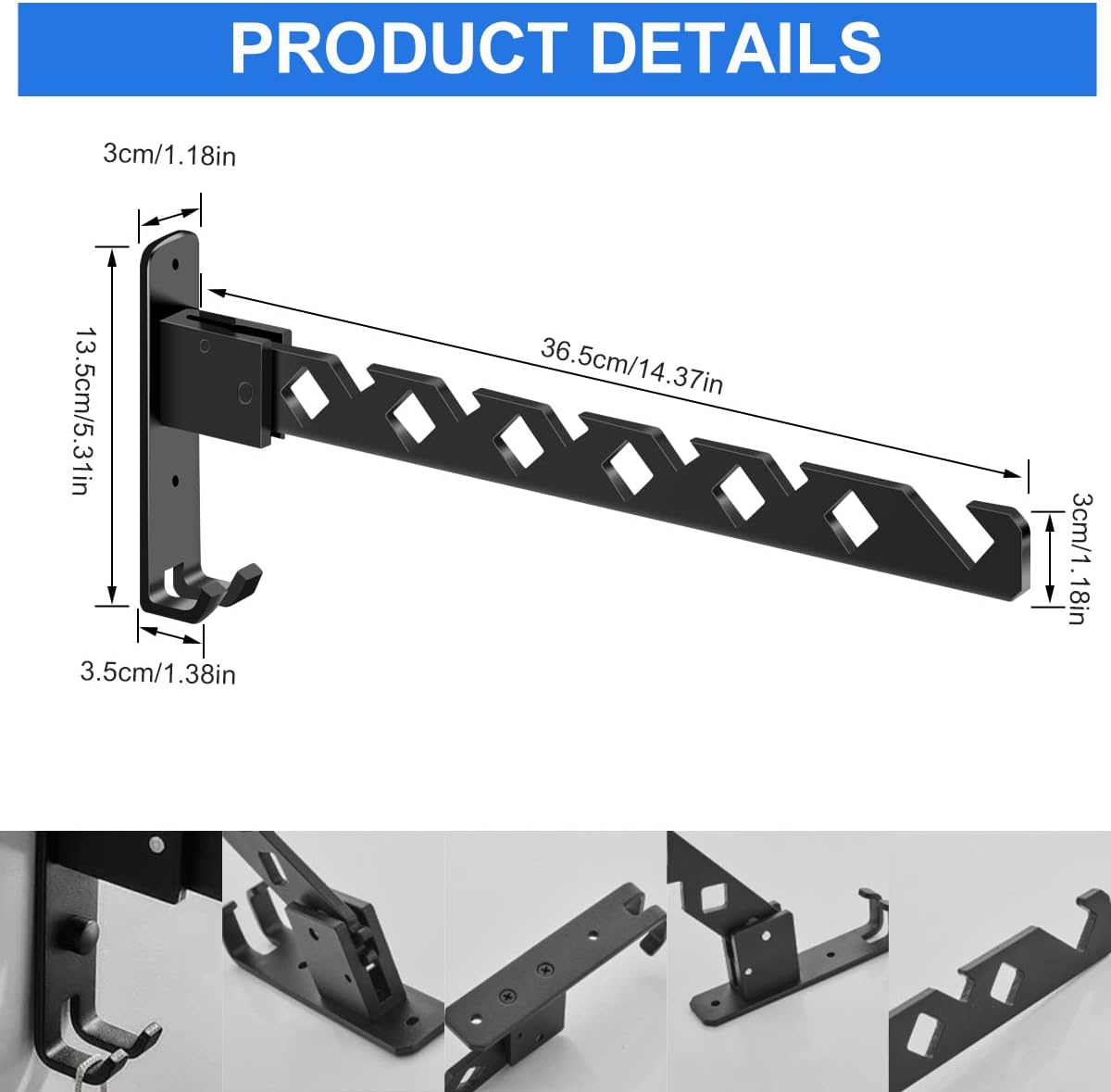 1Pcs Wall Mounted Clothes Drying Rack Aluminum Alloy Laundry Drying Rack with Screws 180°Adjustable Clothes Drying Hanger Rust Resistant Clothes Drying Organizer Rack for Home Dorm
