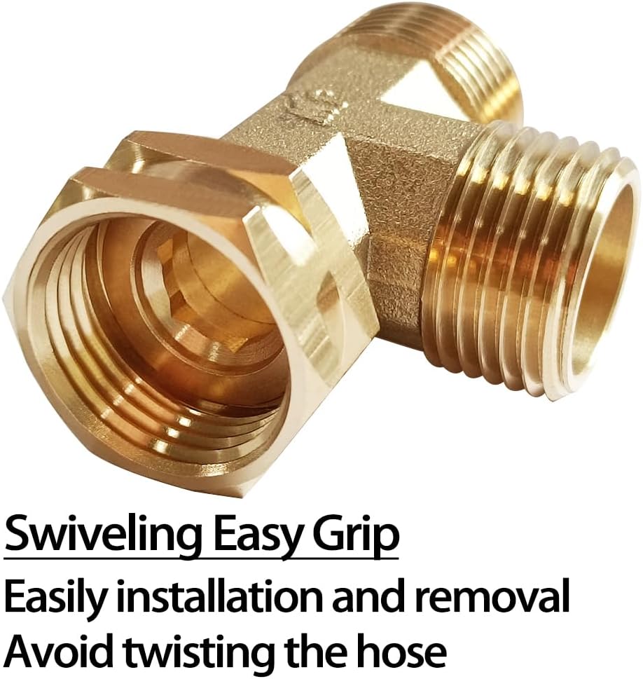 Joywayus 2PCS Brass 3/4" GHT Garden Hose Splitter Body Backyard 2 Way Y Shaped Swivel Connector Threaded Pipe Fitting Coupler Adapter with Washer