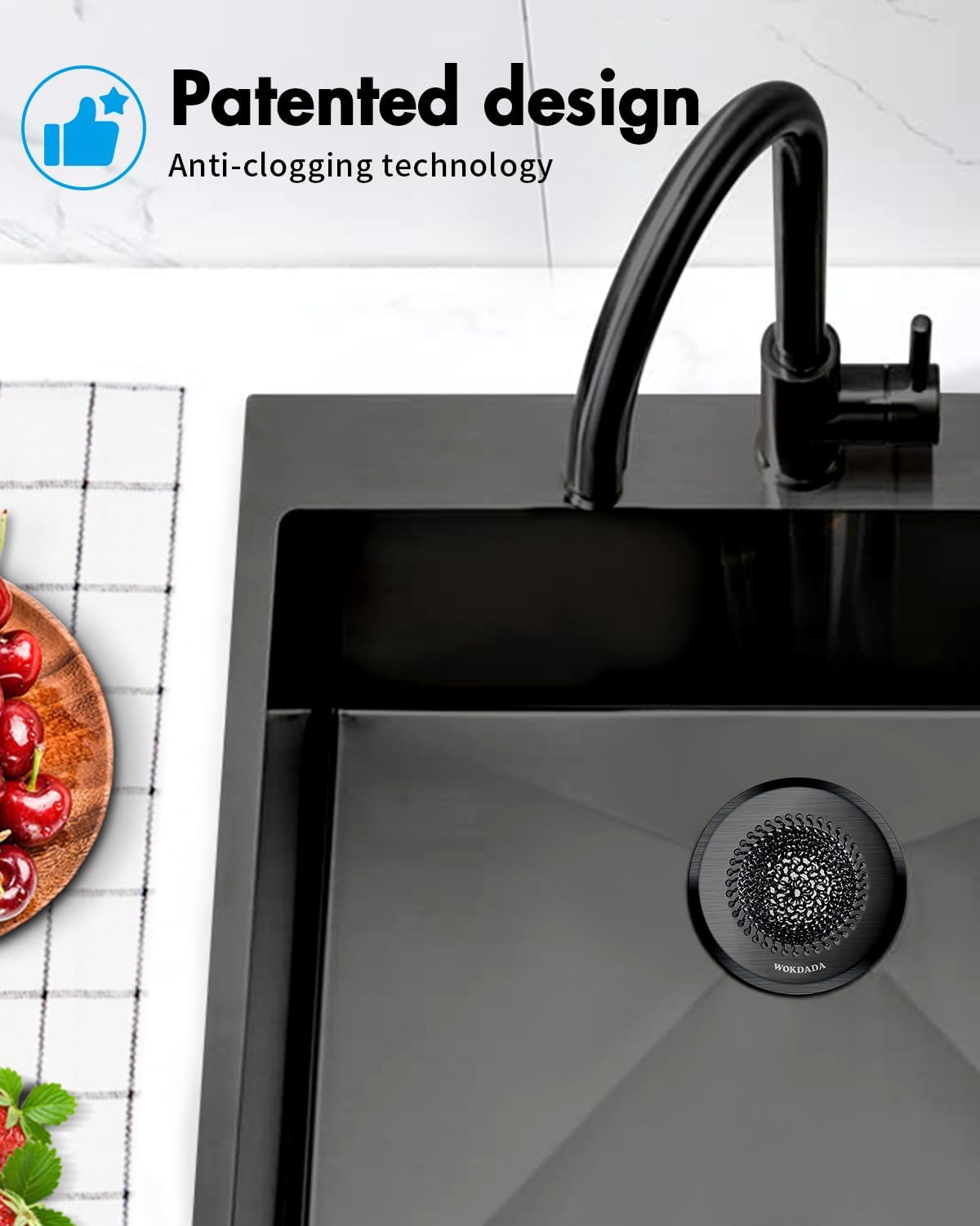 WOKDADA Upgraded Sink Drain Strainer, Patented Reversible Chain Mail Mesh | Anti-Slip Ring, Fast Drainage, Reversible Flip Clean, Rust-Proof, Universal 4.4-Inch, Large Capacity, Garbage Disposal Fit