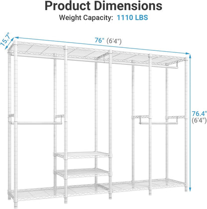 VIPEK V40 Heavy Duty Clothes Rack, 1110lbs Capacity Sturdy Metal Garment Rack, Clothing Rack with 6 Shelves & 4 Hang Rods, Adjustable Open Wardrobe Closet Organizer for Bedroom/Apartment/Retail, Black