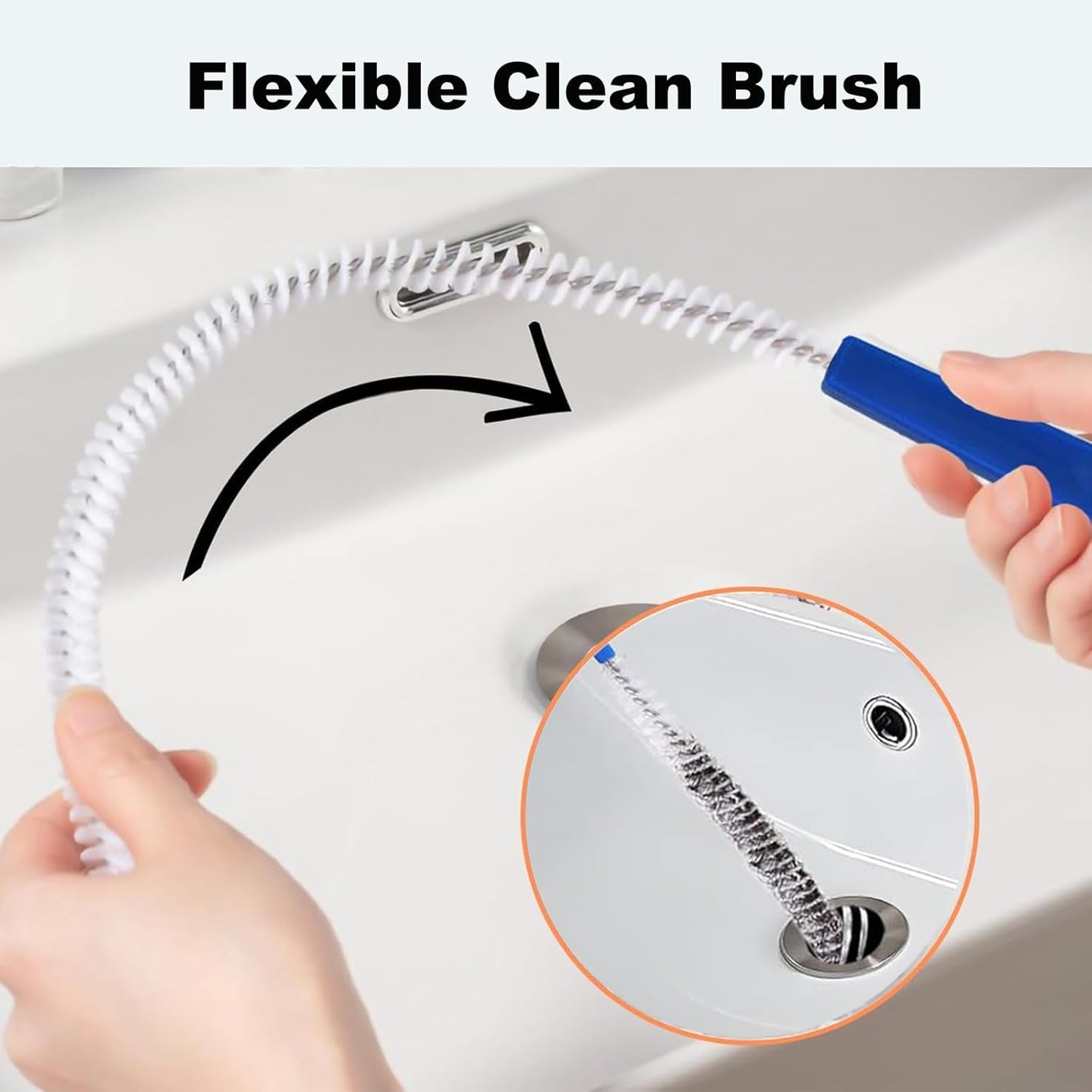 Adove Drain Cleaning Brush 2pack, Long Drain Clog Remover Tool 23.6inch, Pipe Brush Cleaner with Nylon Bristles, Sink Drain Cleaner for Toilet, Kitchen Sink, Bathroom Tub, Shower, and Sewer Drain