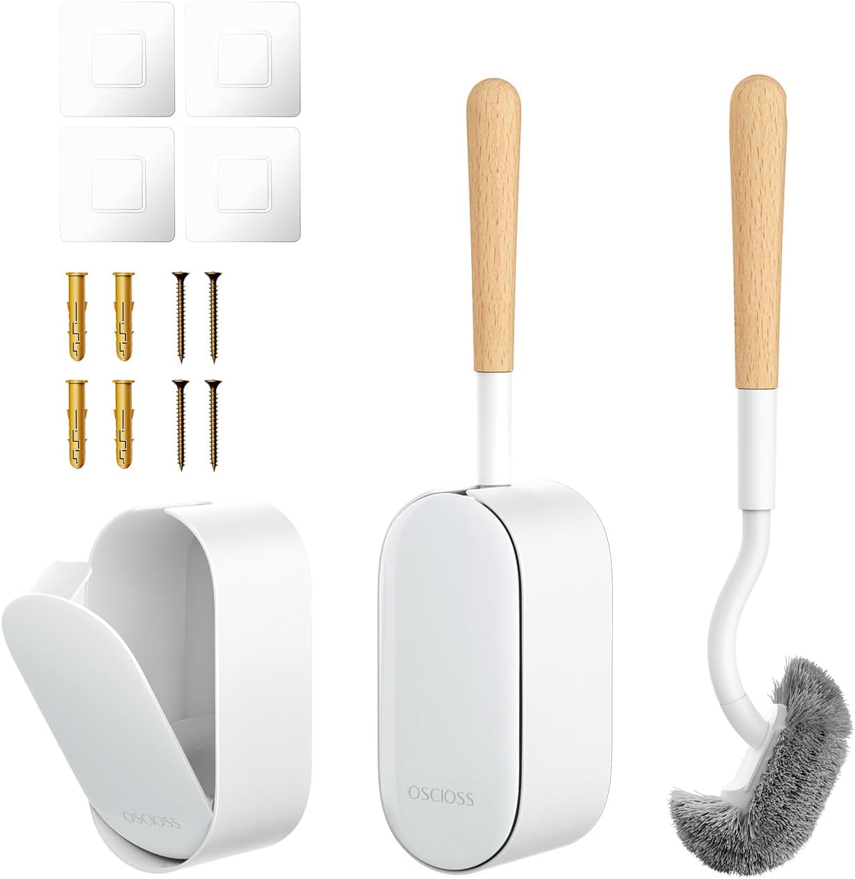 Toilet Bowl Brush and Holder, OSCIOSS Toilet Brush Set with Ergonomic Design, Compact Size, Durable Bristles, RV Toilet Brushes & Holders for Dead Corner Clean (White, 1pack)