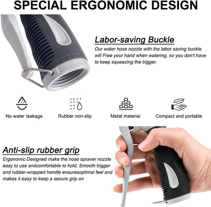 Garden Hose Nozzle Heavy Duty, High Pressure Adjustable 8 Patterns | Metal Water Hose Nozzle Volume Control Valve Attachment Hose Sprayer Nozzle for Outdoor Garden Watering Car Washing