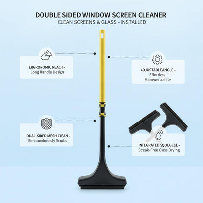 Double Sided Window Screen Cleaner Brush with Integrated Squeegee for Glass, PP Plastic Cleaning Tool, 13 x 3.3 x 1.6 Inches (1 PC)