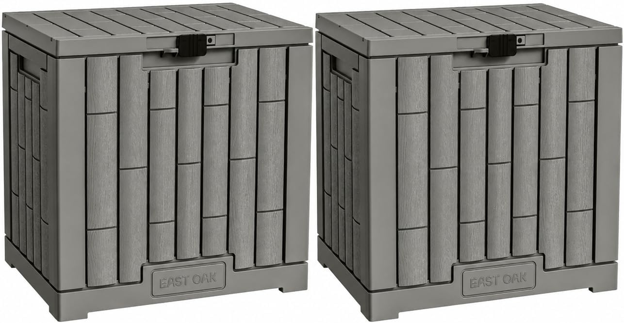 EAST OAK Outdoor Storage Box, 31 Gallon Deck Box Indoor and Outdoor Use, Waterproof Resin Storage Bin for Package Delivery, Patio Cushions, Gardening Tools, Lockable, UV Resistant, Grey