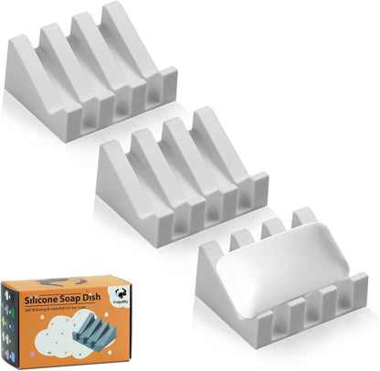 Self Draining Soap Dish Holder,Silicone Soap Dish,for Bathroom,Kitchen, Sponges，Can Extend Soap Life，Keep Soap Bars Dry and Easy Cleaning (White,1-Pack) - Colors A
