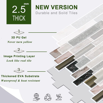 STICKGOO Thicker Design Peel and Stick Tile Backsplash, 12”×12” Stick on Backsplash for Kitchen, Self Adhesive Tile Stickers for Kitchen Backsplash and Bathroom(10 Sheets, Vintage Stone)
