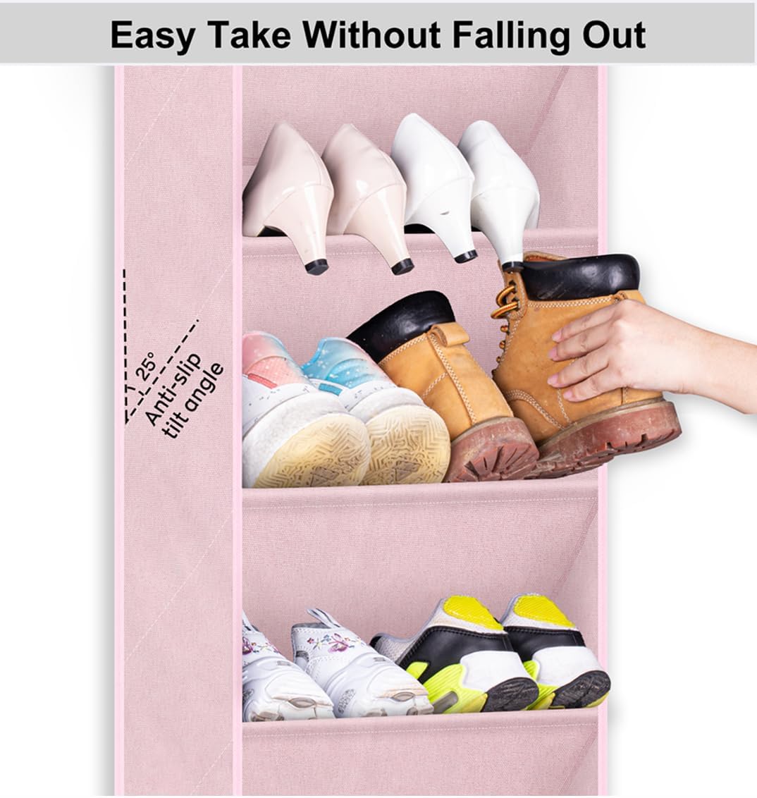 SLEEPING LAMB Over The Door Shoe Organizer for Closet with Large Deep Pockets, Narrow Shoe Rack for Door Hanging Boots Storage, Black